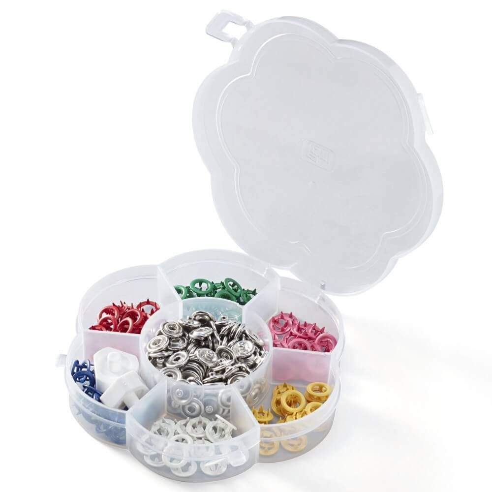 Boîte de 60 boutons pression jersey avec outil 8 mm - Prym