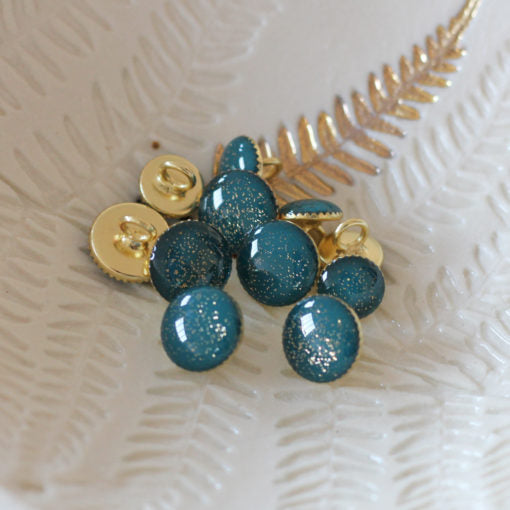 Boutons de bottine pailleté or - 11 mm - Lise Tailor - Vert sapin
