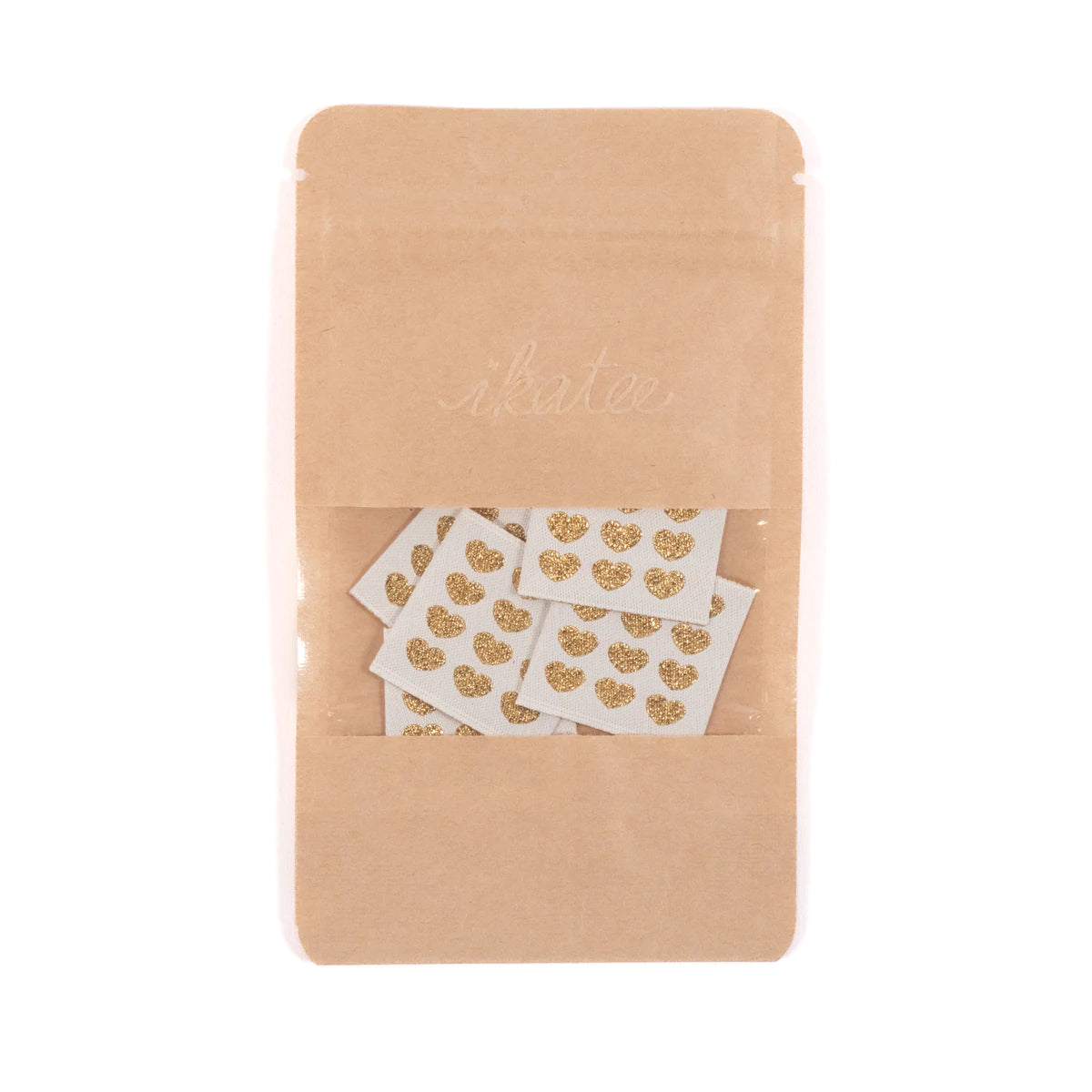 Etiquettes à coudre - Coeurs dorés sur fond blanc - Ikatee