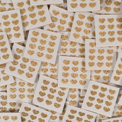 Etiquettes à coudre - Coeurs dorés sur fond blanc -  Ikatee