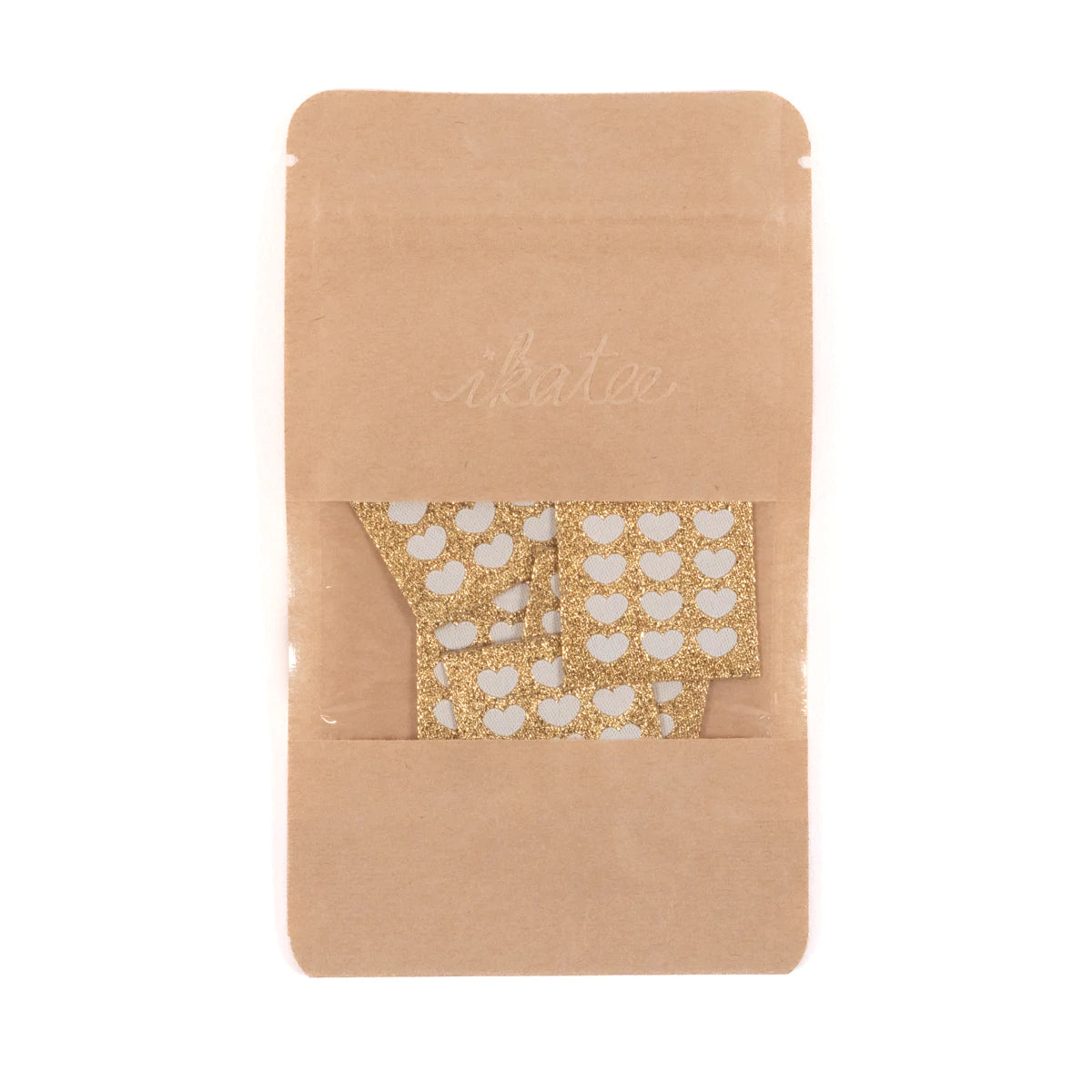 Etiquettes à coudre - Coeurs blancs sur fond doré - Ikatee