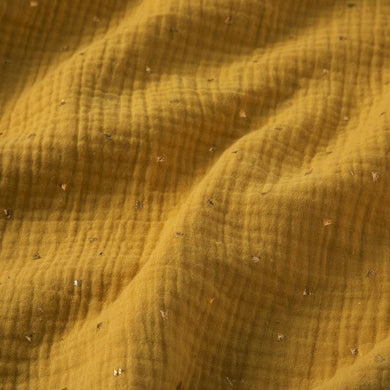 Tissu double gaze de coton gaufrée moutarde & doré - Domotex