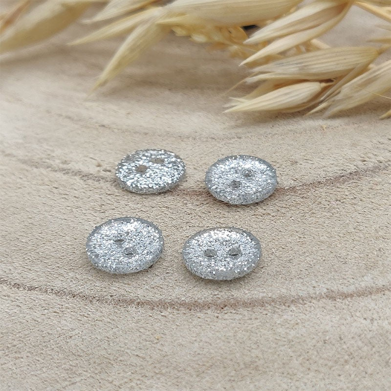 Boutons en plastique pailletés - 10 mm Argenté