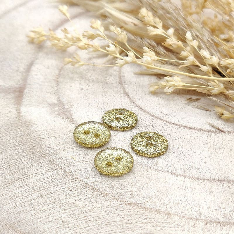 Boutons en plastique pailletés - 10 mm doré
