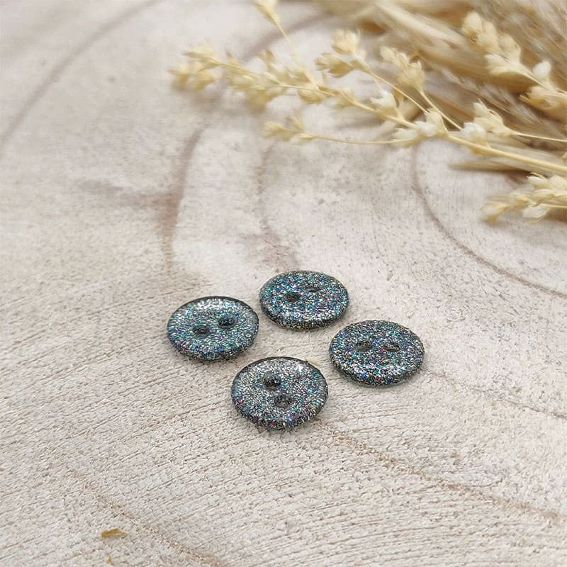 Boutons en plastique pailletés - 10 mm gris