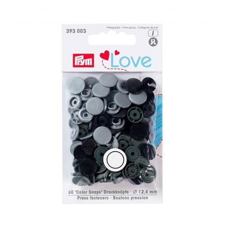 Boutons pression ronds gris et noir - 12,4 mm - Prym