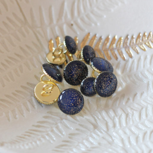 Boutons de bottine pailleté or - 9 mm - Bleu marine