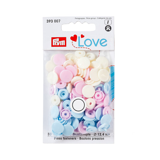 Boutons pression ronds bleu, rose & blanc - Prym