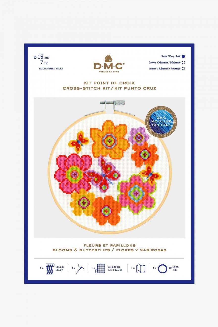 Kit de point de croix - Fleurs et papillons - DMC