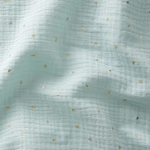 Charger l&#39;image dans la galerie, Tissu double gaze de coton gaufrée menthe &amp; doré - Domotex
