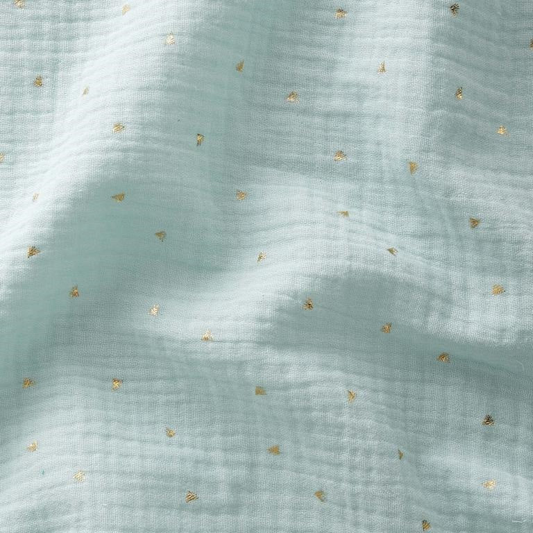 Tissu double gaze de coton gaufrée menthe & doré - Domotex
